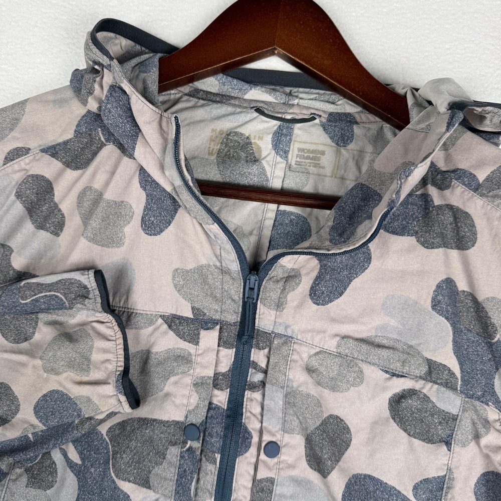 Mountain Hardwear Kor Preshell Anorak Womens Small Grey Camo Hooded Jacket